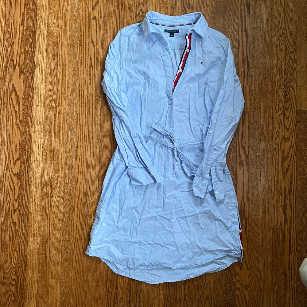 Tommy Hilfiger Cotton Button Up Dress with Tie